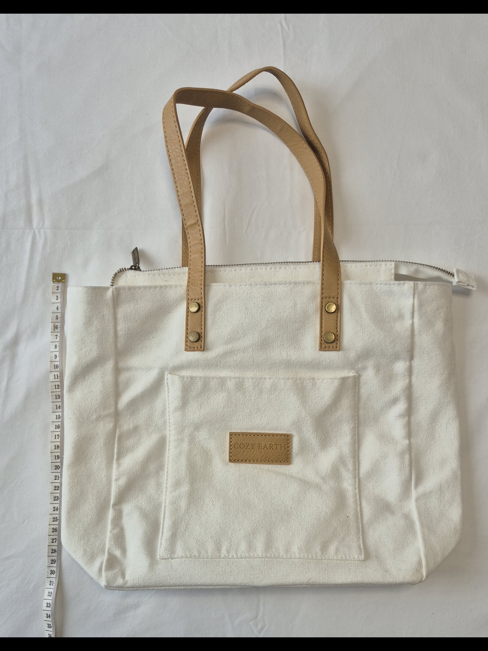 Cozy Earth White Canvas Tote with Tan Handles - Picture 3 of 10